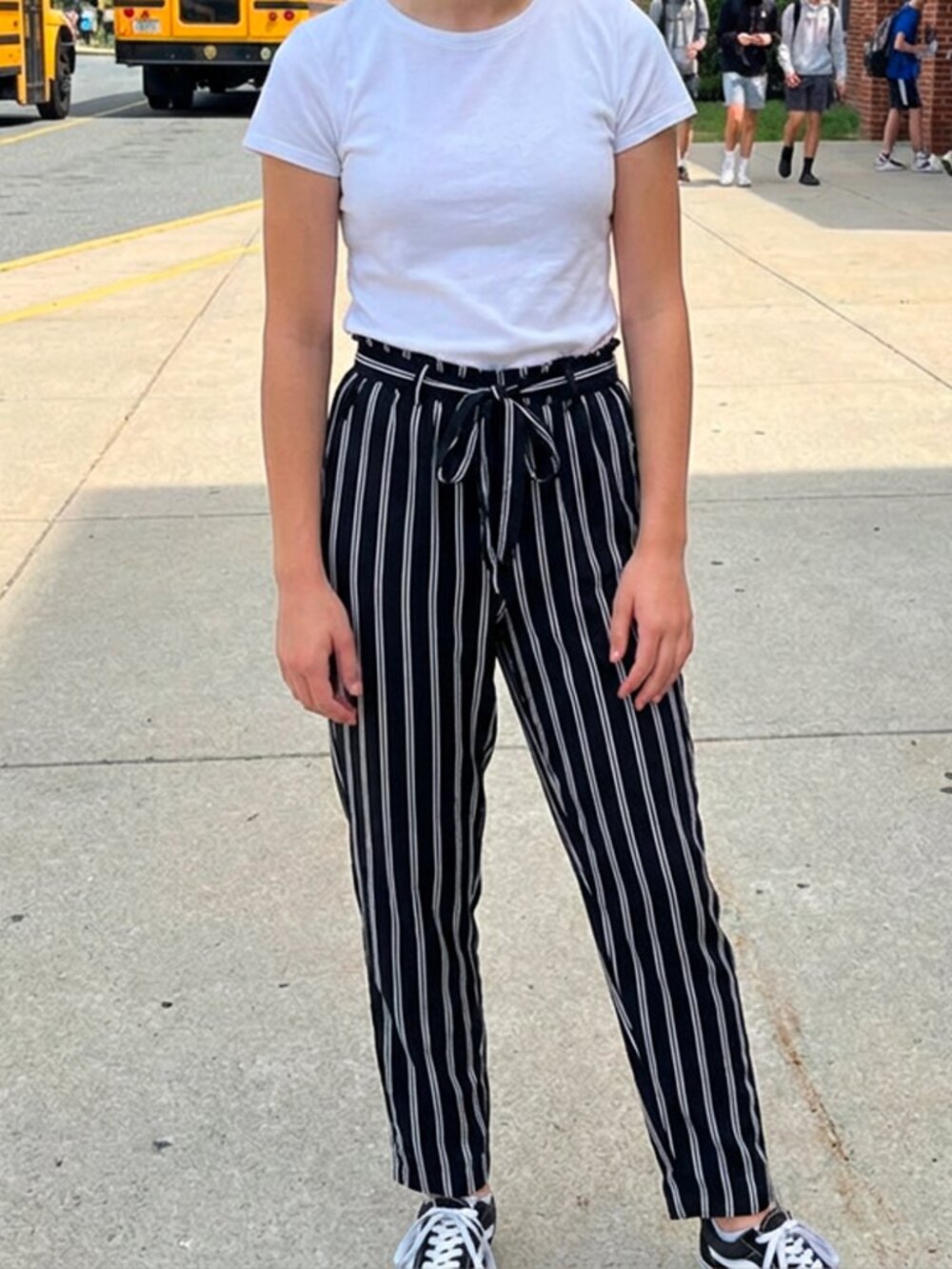 H & M Women Black Striped Paper Bag Trousers  11-12Y